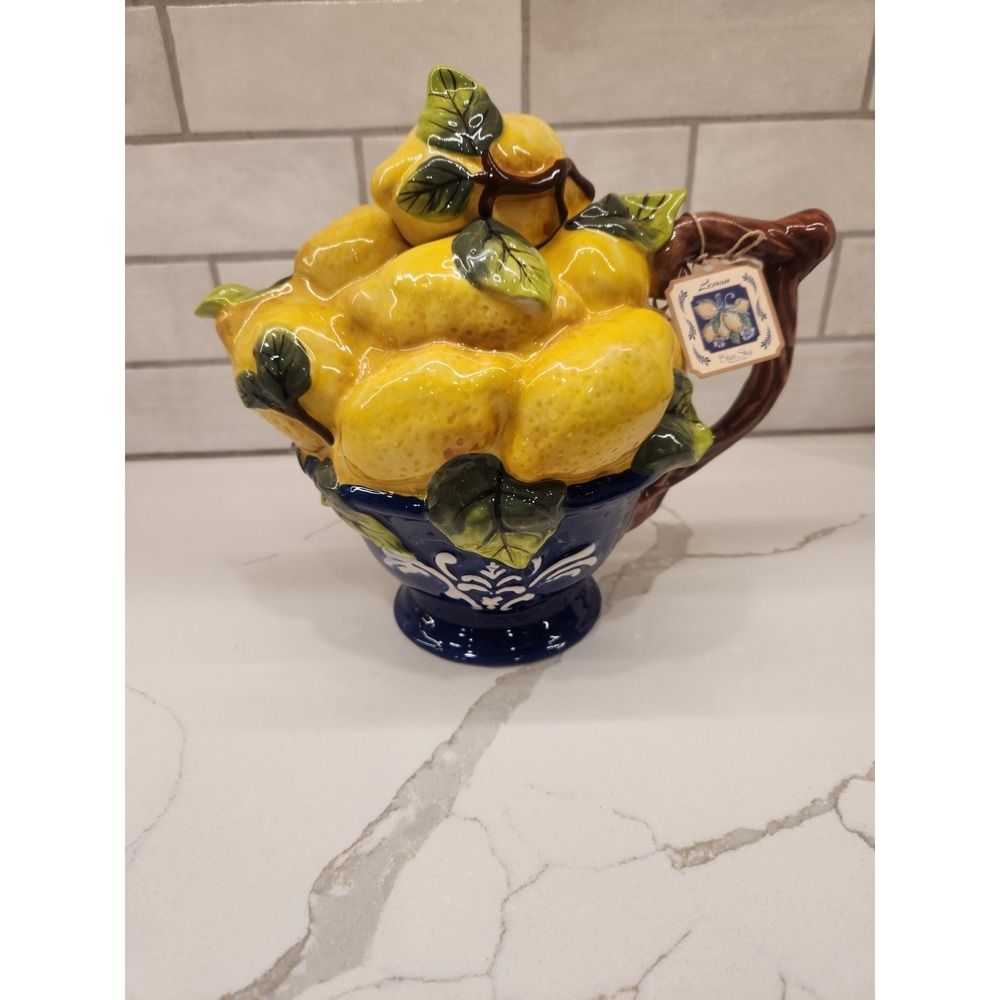 BLUE SKY Clayworks Lemon Ceramic Compote Tea Pot - Heather Goldminc New With Tag